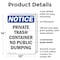 Signmission Private Container No Public Dumping, 10 in W x Rectangle, Plastic OS-2PACK-NS-P-1014-V-16412 - alternate 6